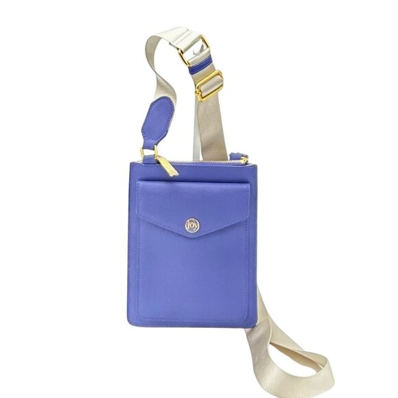 JOY Purple Leather Crossbody Bag with Adj Cream Strap NWOT 9"x7" Minimalist - Picture 1 of 8